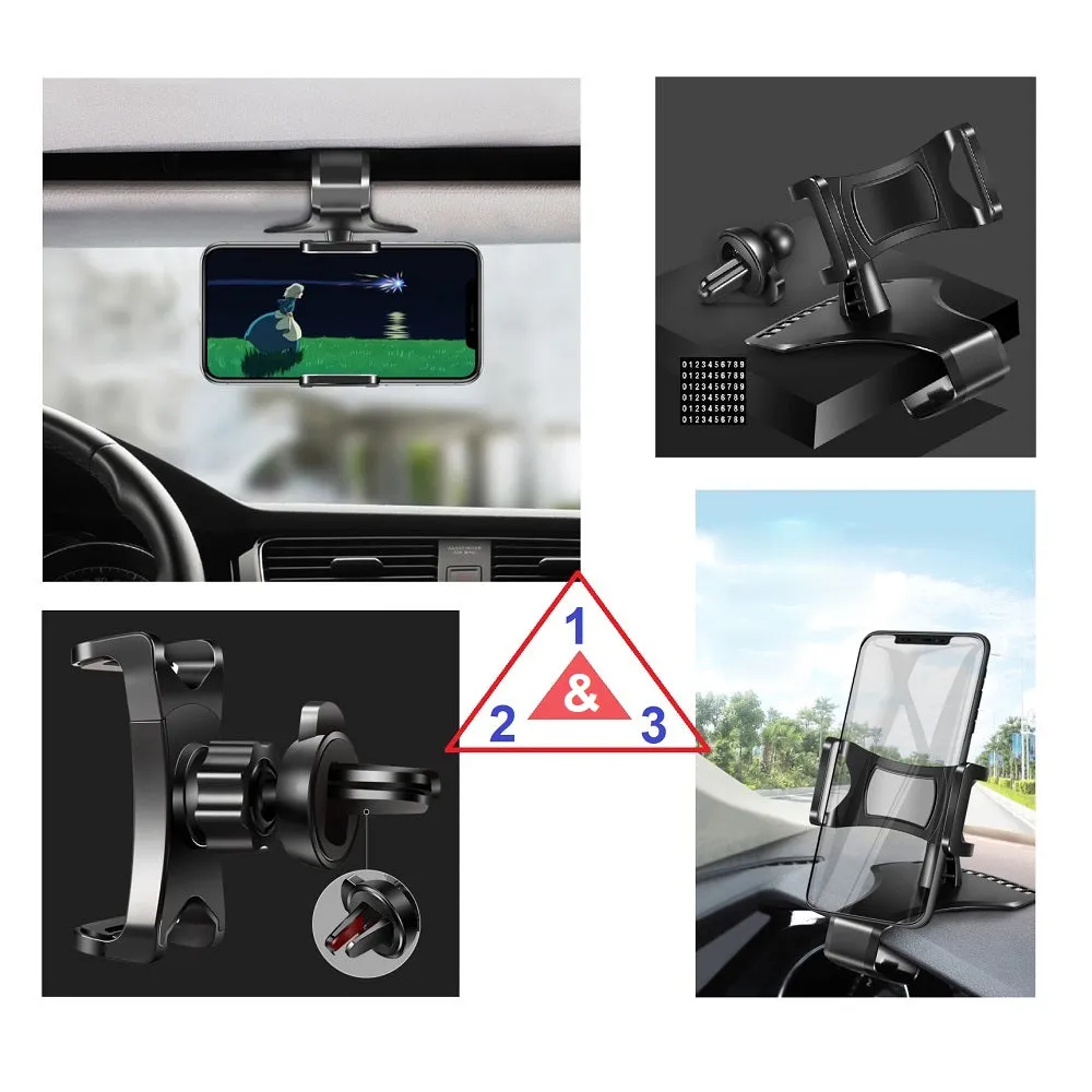 3 in 1 Car GPS Smartphone Holder: Dashboard / Visor Clamp   AC Grid Clip for Quantum FIT (2018) - Black