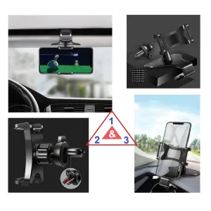 3 in 1 Car GPS Smartphone Holder: Dashboard / Visor Clamp   AC Grid Clip for Quantum FIT (2018) - Black