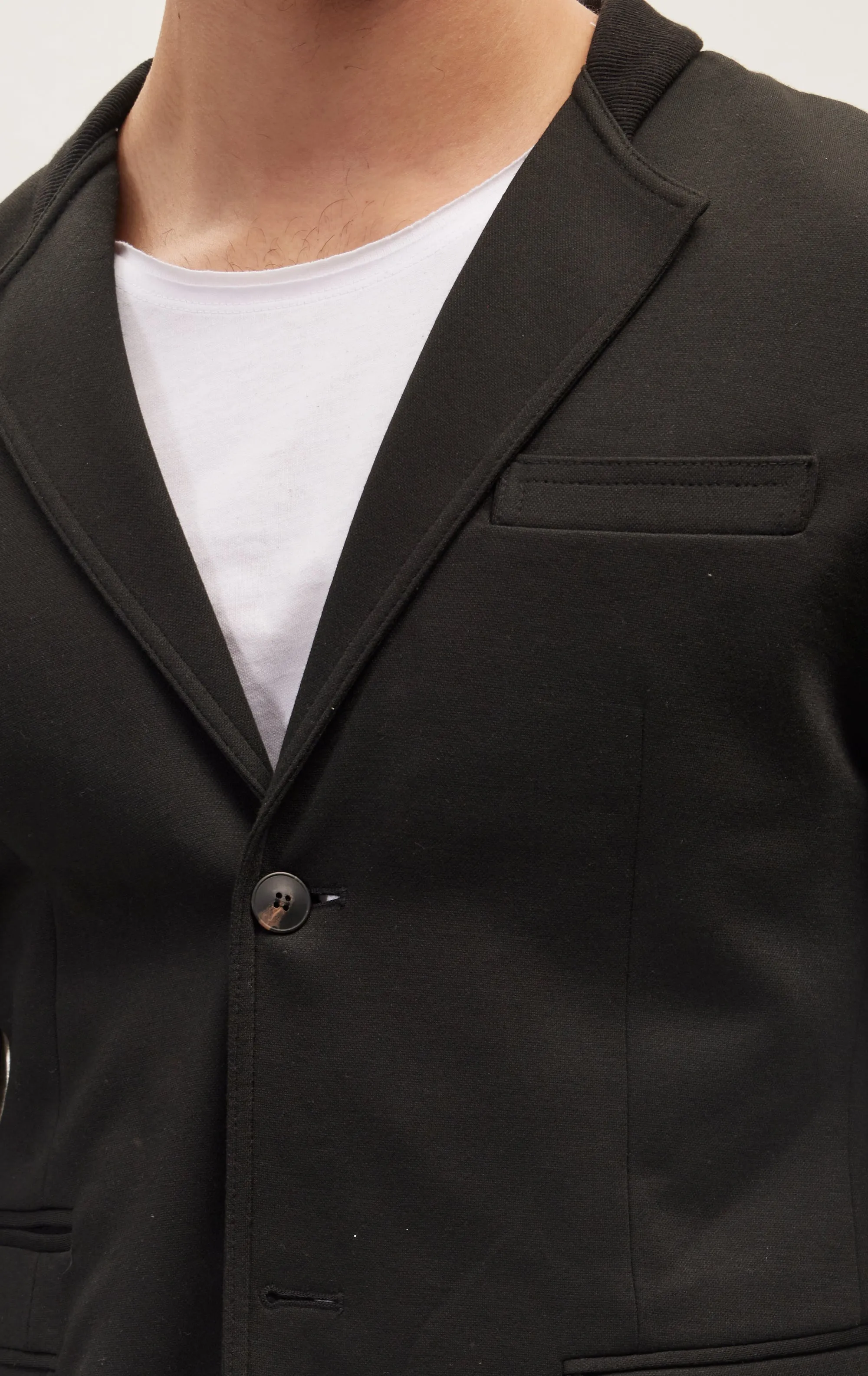 Elastic Cuff And Neck Detail Fitted Blazer - Black