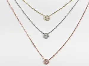Elegant Beautiful Tri Color Round Disc CZ Layered Design Silver Necklace