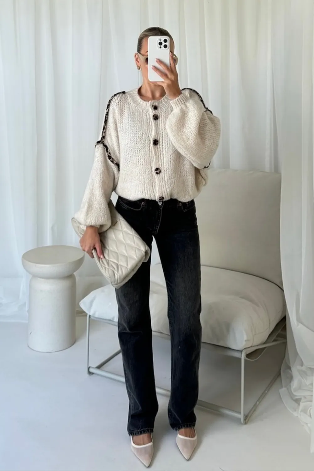 Katie cream leopard detailed cardigan