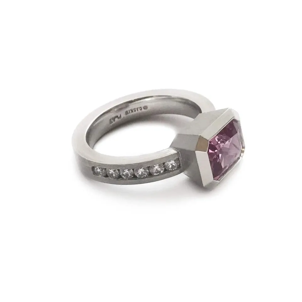 Series 20 | Oblique Fine Ring, Plat.   8 x 6mm Pink Sapphire   .50 tcw. Dia. (SIZE 6)