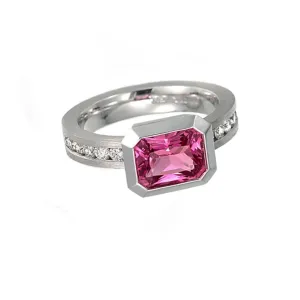 Series 20 | Oblique Fine Ring, Plat.   8 x 6mm Pink Sapphire   .50 tcw. Dia. (SIZE 6)