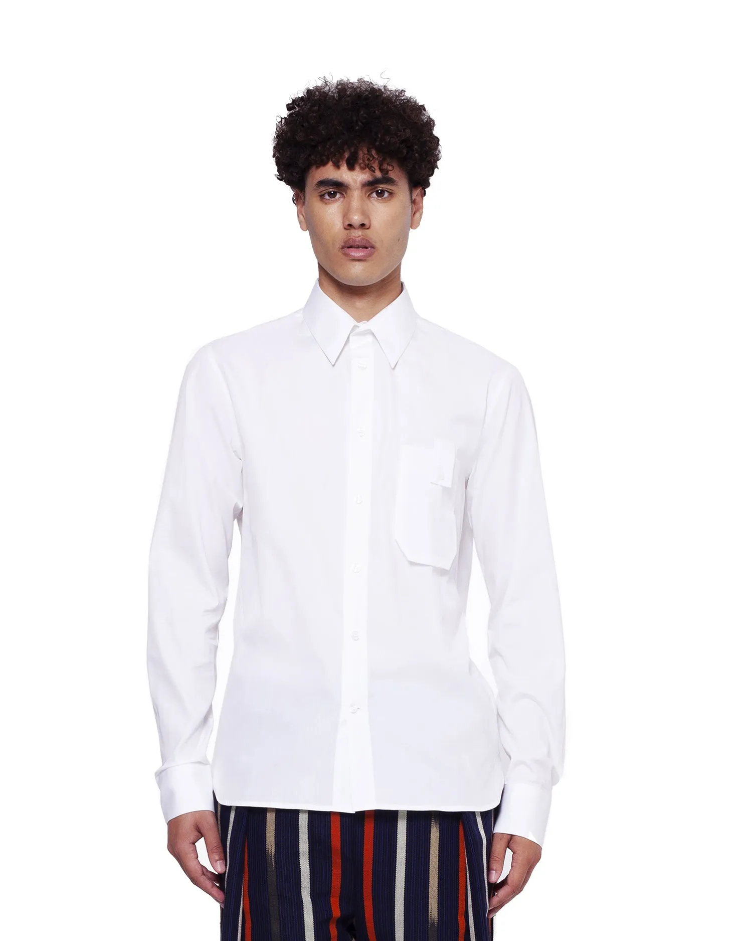 Slim-Fit Shirt with Pleated Back - White