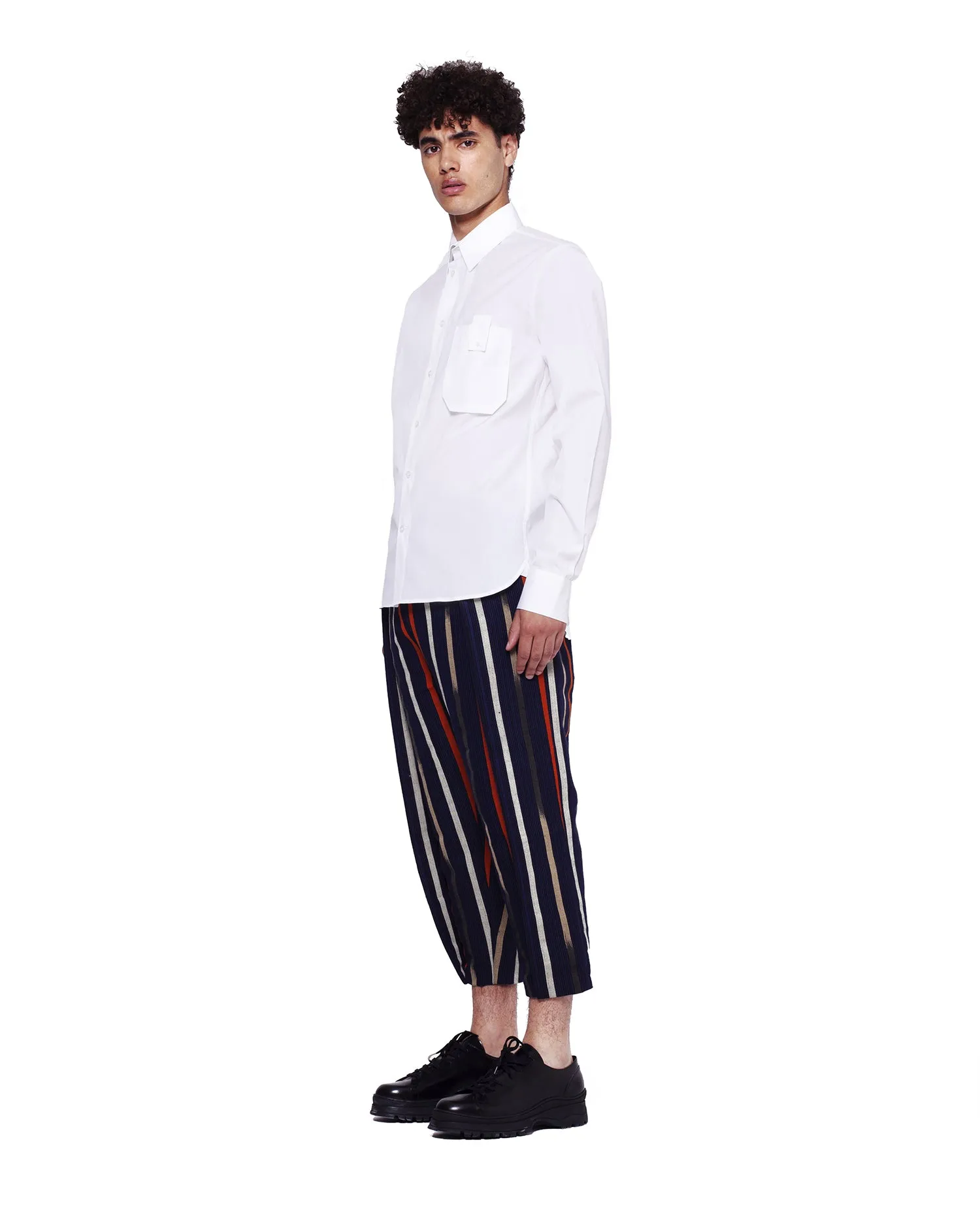 Slim-Fit Shirt with Pleated Back - White